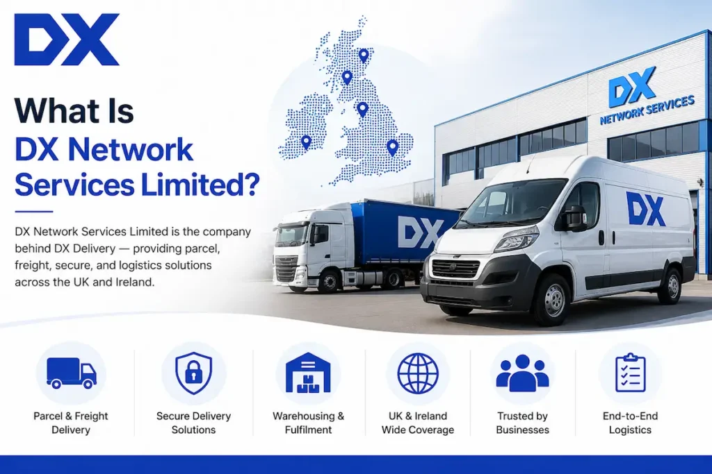 What Is DX Network Services Limited? DX delivery vans, logistics warehouse, parcel and freight transportation, secure delivery, and UK & Ireland distribution network.